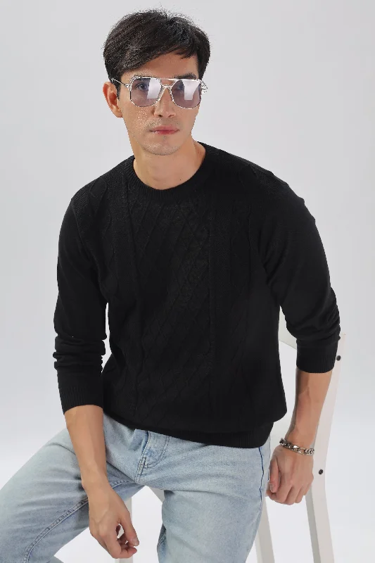 Men's Shirts with Hidden ButtonsWinter Weave Knit T-Shirt: Black