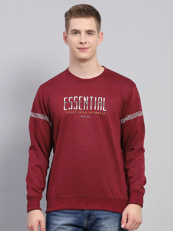 Men's Shirts for BoatingMen Maroon Printed Round Neck Full Sleeve Winter T-Shirt