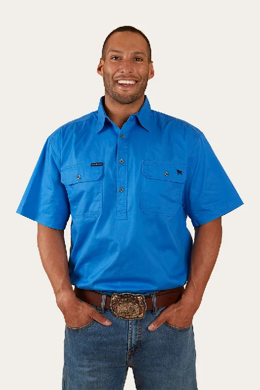 Men's Pocket T-Shirts for Added FunctionalityPack Saddle Mens Short Sleeve Half Button Work Shirt - Blue