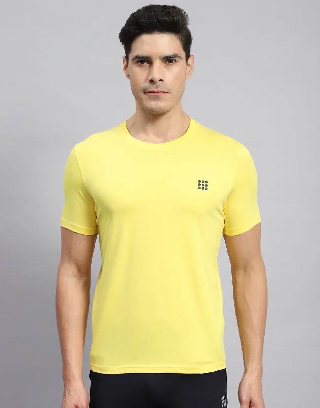 Men's Performance Shirts for SportsMen Yellow Solid Round Neck Half Sleeve T-Shirt