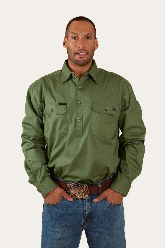 Men's Pocket T-Shirts for Added FunctionalityKing River Mens Half Button Work Shirt - Cactus Green
