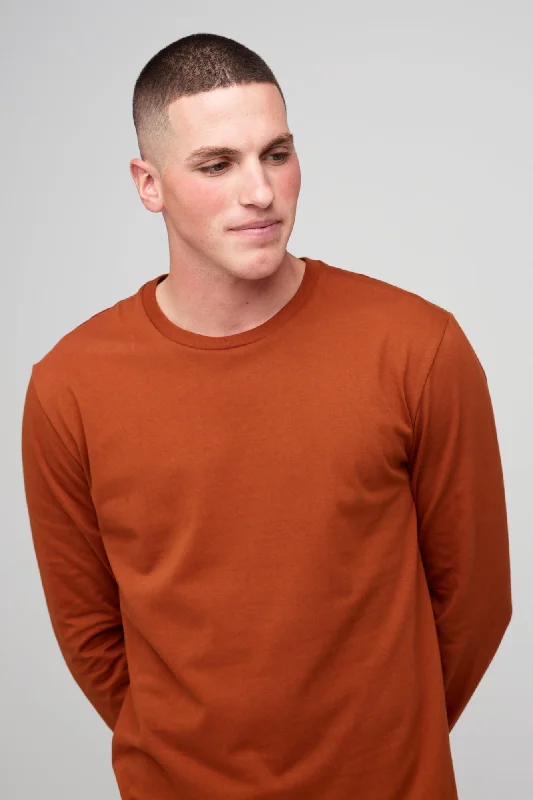 Men's Performance Fabric Shirts for All-Day ComfortMen's Long Sleeve T Shirt - Cinnamon