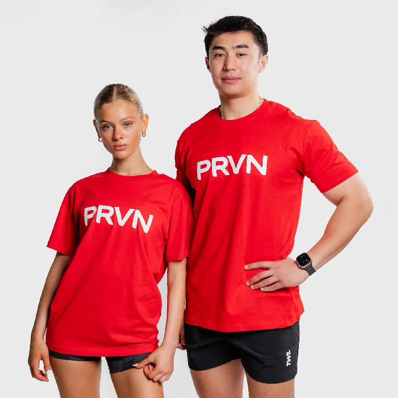 Men's Shirts with CollarsPRVN - STAPLE T-SHIRT - RED/WHITE
