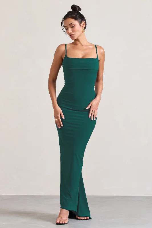 Camera One | Bottle Green Strappy Laced Bodycon Maxi Dress