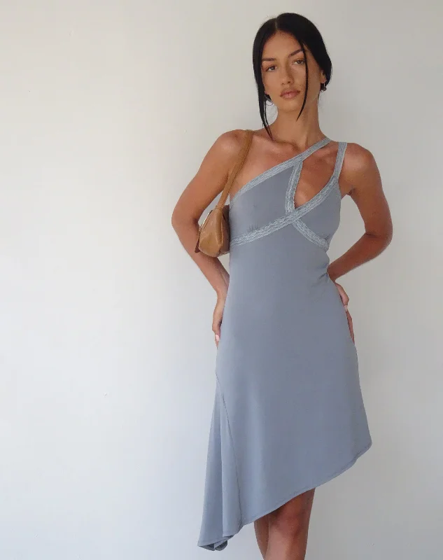 MOTEL X JACQUIE Chrissy Asymmetric Mini Dress in Slinky Grey