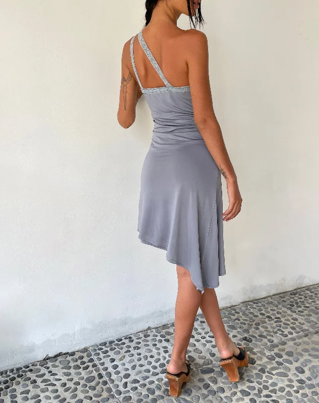 MOTEL X JACQUIE Chrissy Asymmetric Mini Dress in Slinky Grey