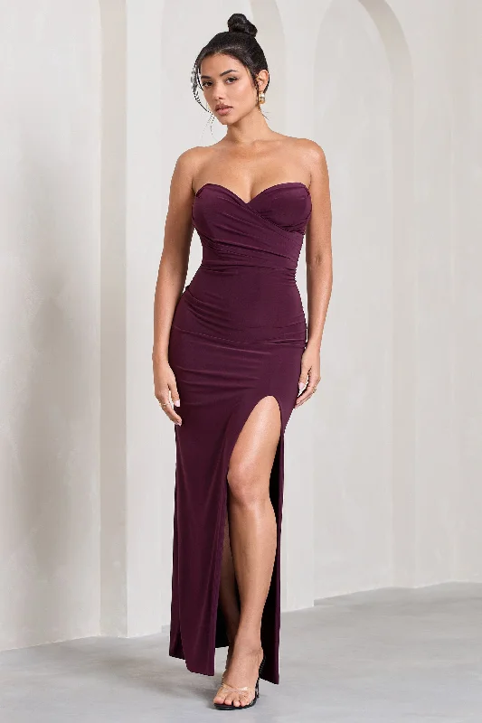 Dynamite | Plum Pleated Bodice Split Maxi Dress