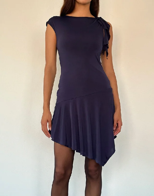 Winslow Asymmetric Frill Mini Dress in Navy