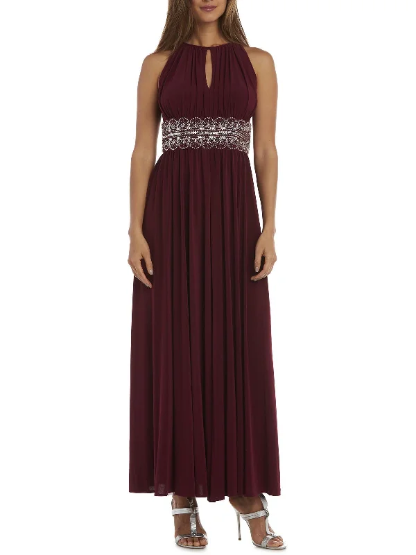 Womens Embellished Halter Evening Dress