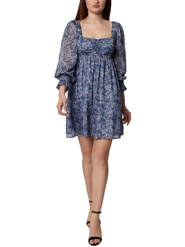 Womens Floral Print Knee Length Fit & Flare Dress