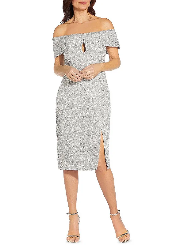 Womens Off-The-Shoulder Knee-Length Cocktail and Party Dress