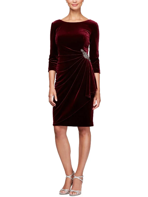 Womens Velvet Knee Cocktail and Party Dress