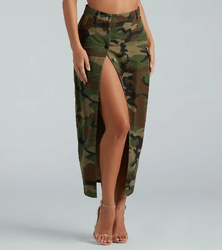 Commander In Cute Camouflage Cargo Maxi Skirt