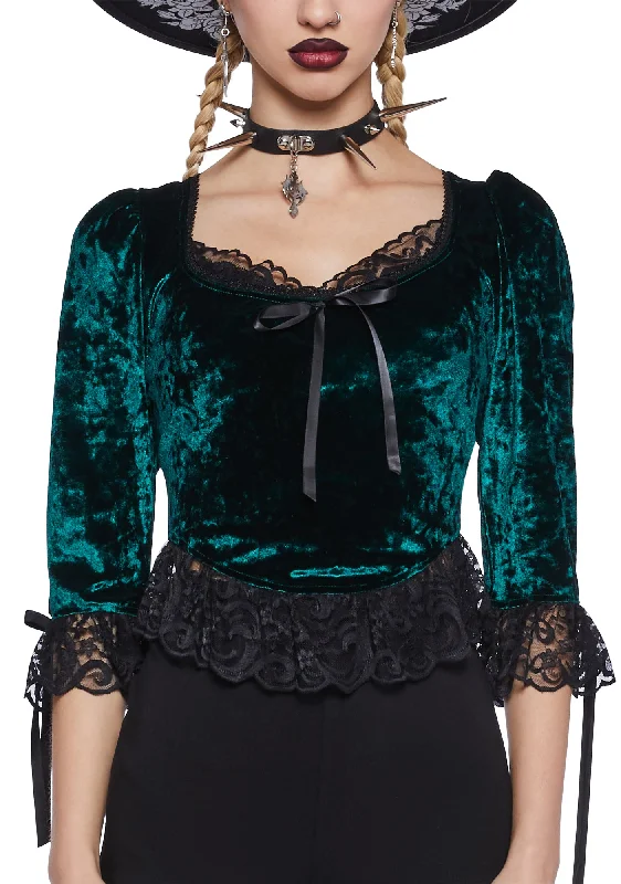 Dim The Light Velvet Bustier Top - Green