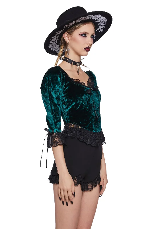 Dim The Light Velvet Bustier Top - Green