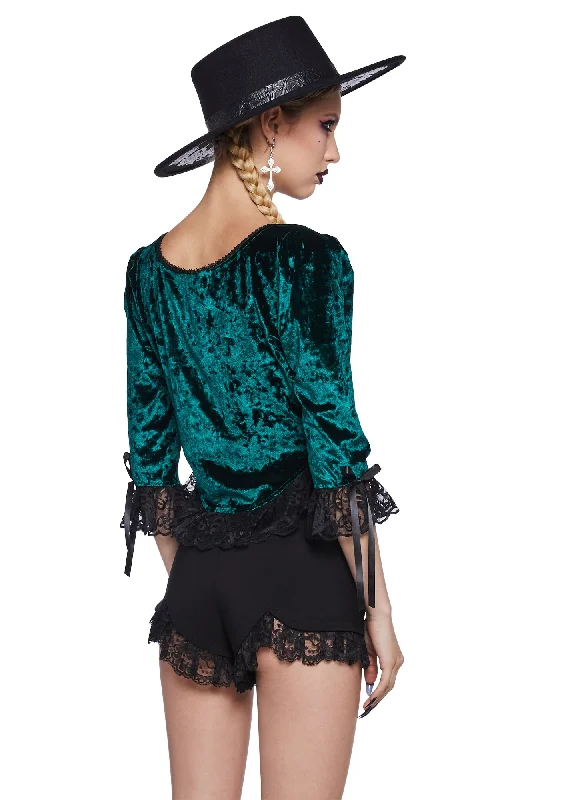 Dim The Light Velvet Bustier Top - Green