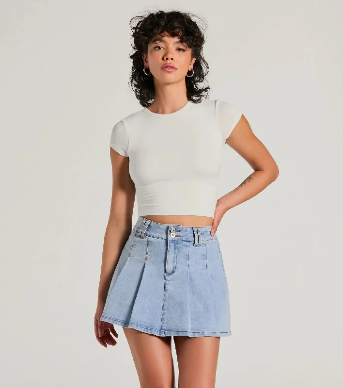 Exceptional Darling High-Rise Pleat Denim Mini Skirt