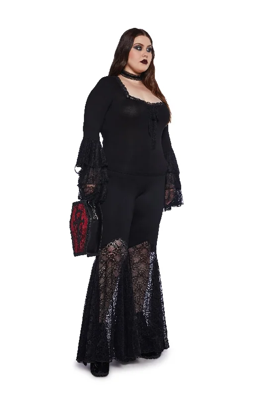 Plus Melancholy Lace Long Sleeve Top - Black