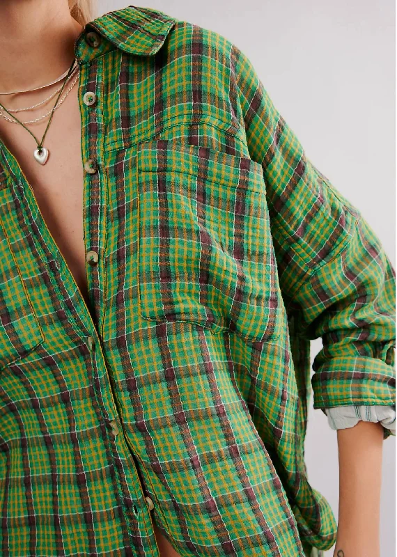 We The Free Cardiff Plaid Top In Green Combo