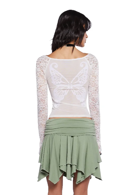 Winged Bliss Lace Top - White