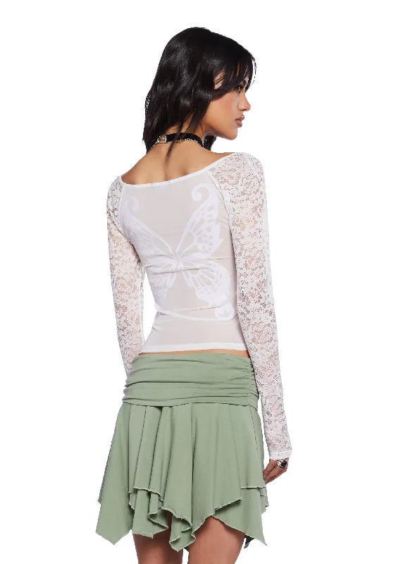 Winged Bliss Lace Top - White