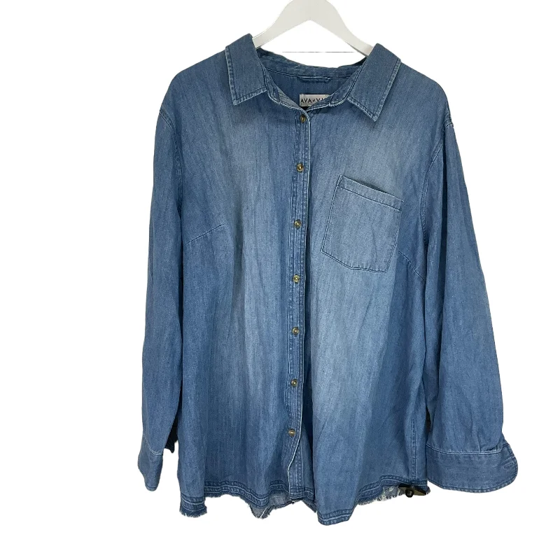 Jacket Shirt By Ava & Viv In Blue Denim, Size: 4x