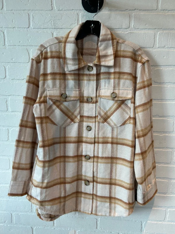 Jacket Shirt By Loft In Brown & Cream, Size: Xs