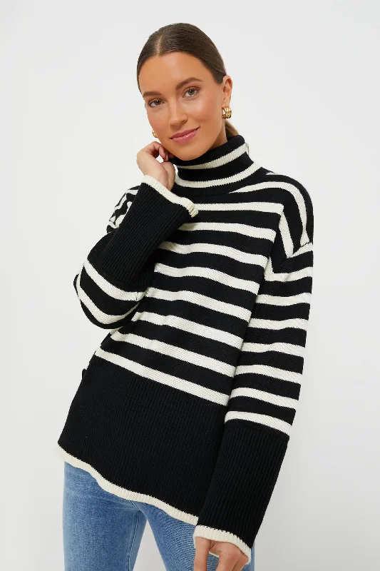 Black Striped Turtleneck Sweater