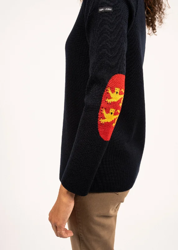 Brégançon Normandy jumper - in wool, with contrasting elbow patches (NAVY/MULTICO)