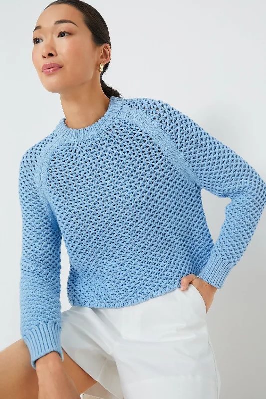 Corsica Blue Crochet Knit Annette Sweater