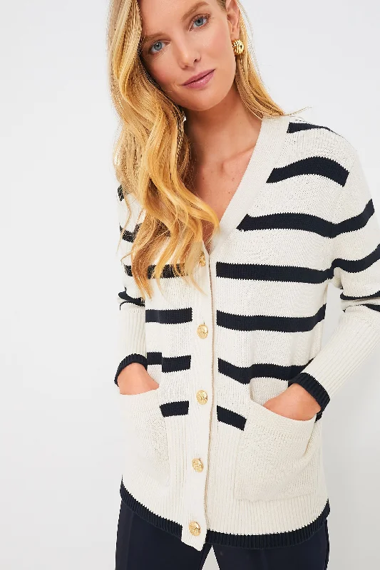 Cream and Navy Stripe Kerry Cardigan