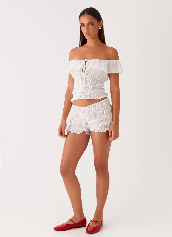 Girls Like Us Ruched Mini Shorts - White