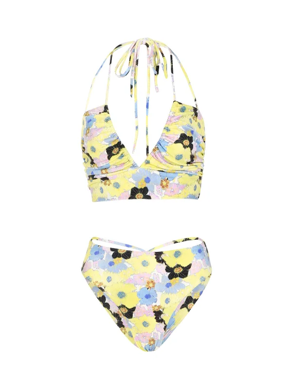 Hedda Bikini Top + Idina Bottom Aqua Retro Floral