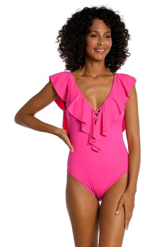 Island Goddess Ruffle Plunge One Piece