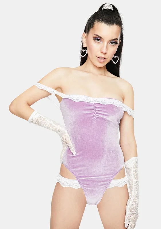 Lilac Floate Velvet Off The Shoulder Teddy