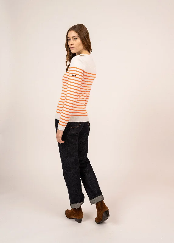 Marée authentic striped sailor jumper - slim fit, in wool (BLANC/ORANGE FLUO)