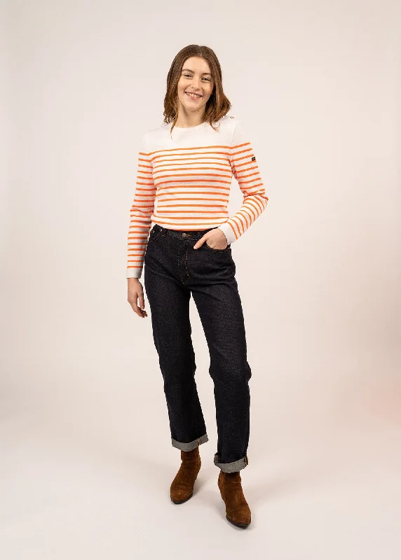 Marée authentic striped sailor jumper - slim fit, in wool (BLANC/ORANGE FLUO)