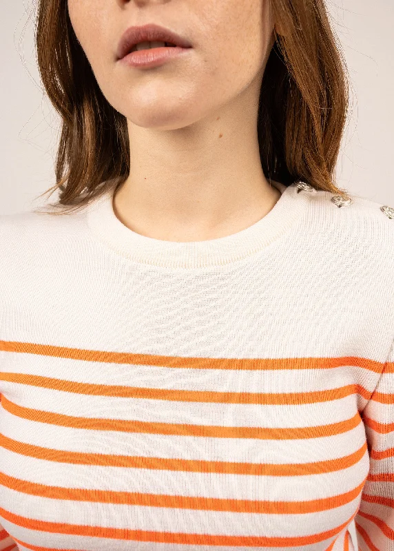 Marée authentic striped sailor jumper - slim fit, in wool (BLANC/ORANGE FLUO)