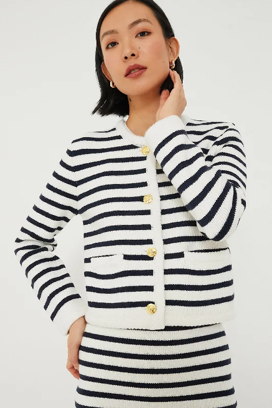 Navy & Cream Stripe Anna Structured Knit Cardigan