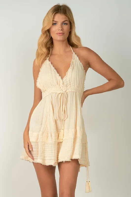 Raw Edge Halter Mini Dress