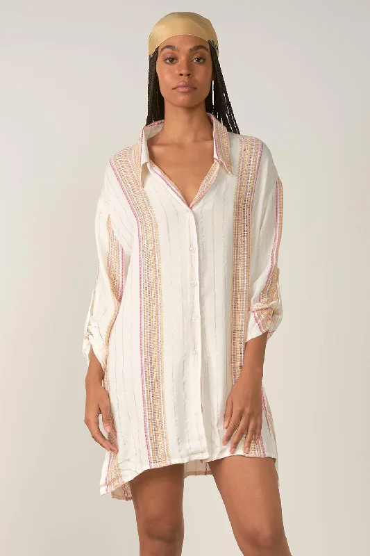 Striped Button Down Coverup Top