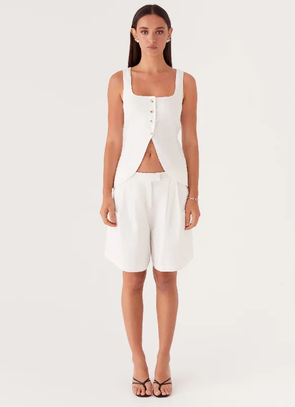 Tiona Linen Shorts - White