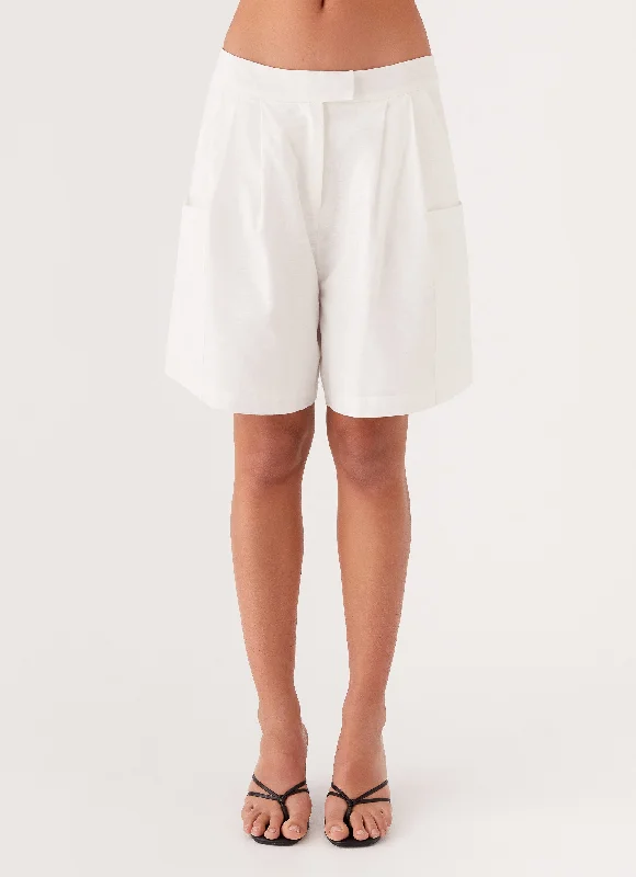 Tiona Linen Shorts - White