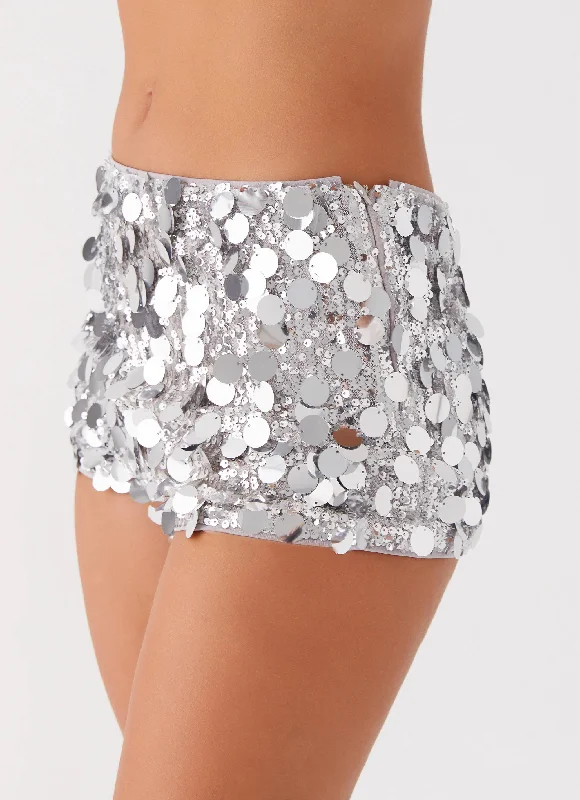 Try Me Sequin Mini Shorts - Silver