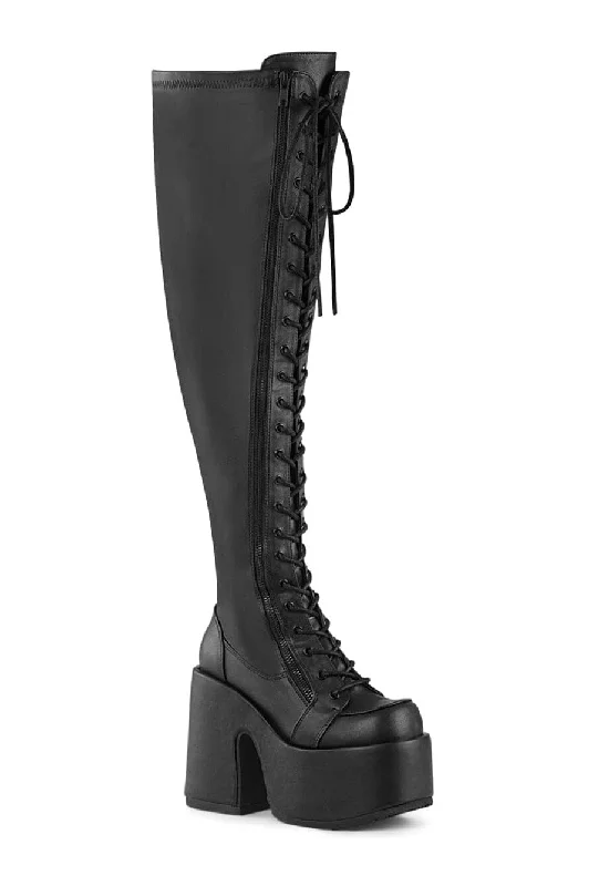 CAMEL-300WC Black Vegan Leather Thigh Boot