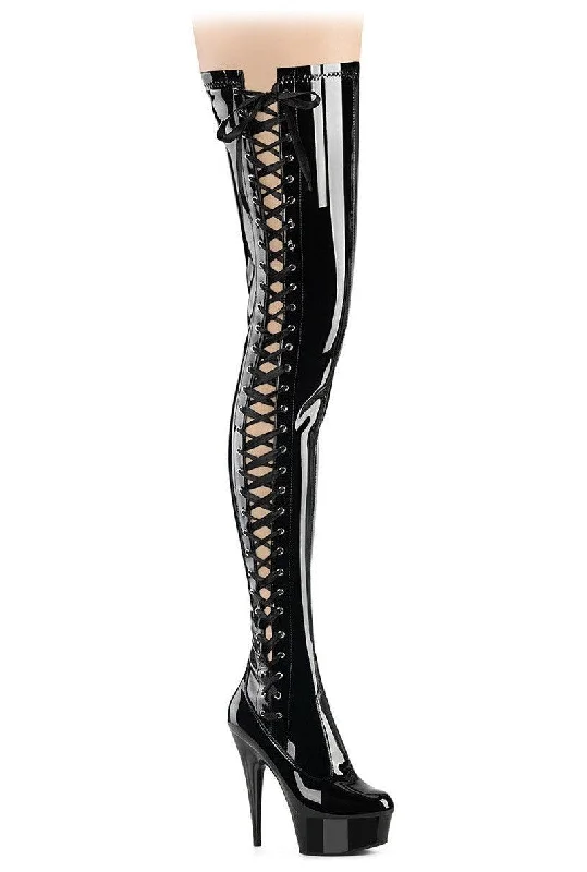 DELIGHT-4050 Black Patent Thigh Boot