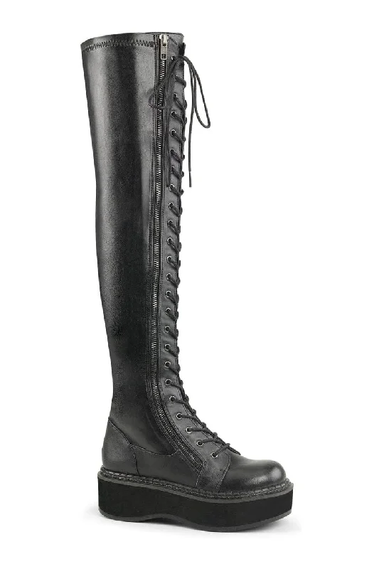 EMILY-375 Black Vegan Leather Thigh Boot