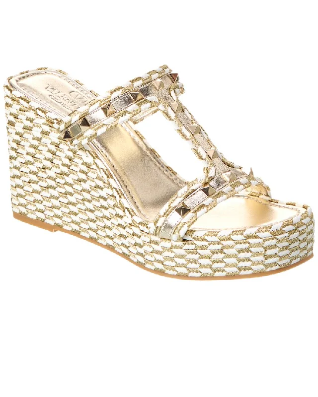 Valentino Rockstud 90 Leather Wedge Sandal