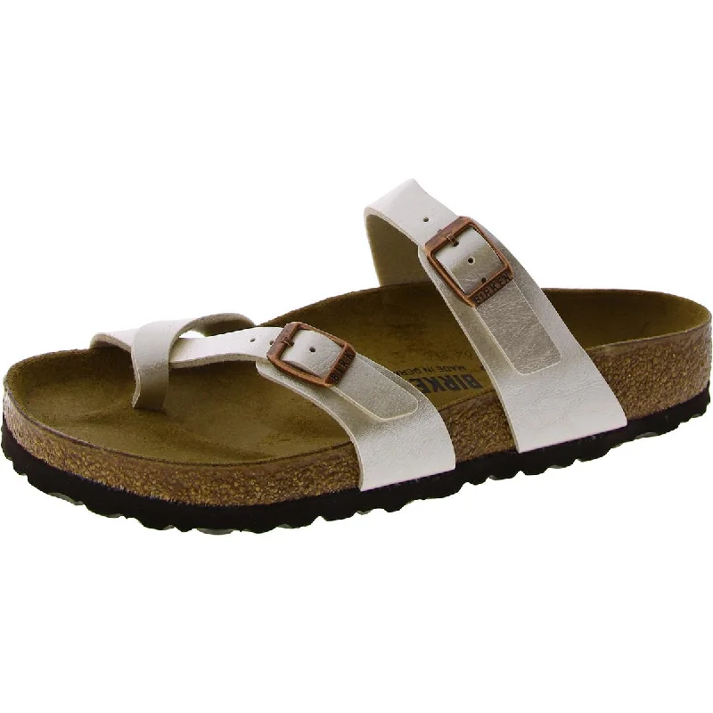 Womens Faux Leather Slip On Slide Sandals