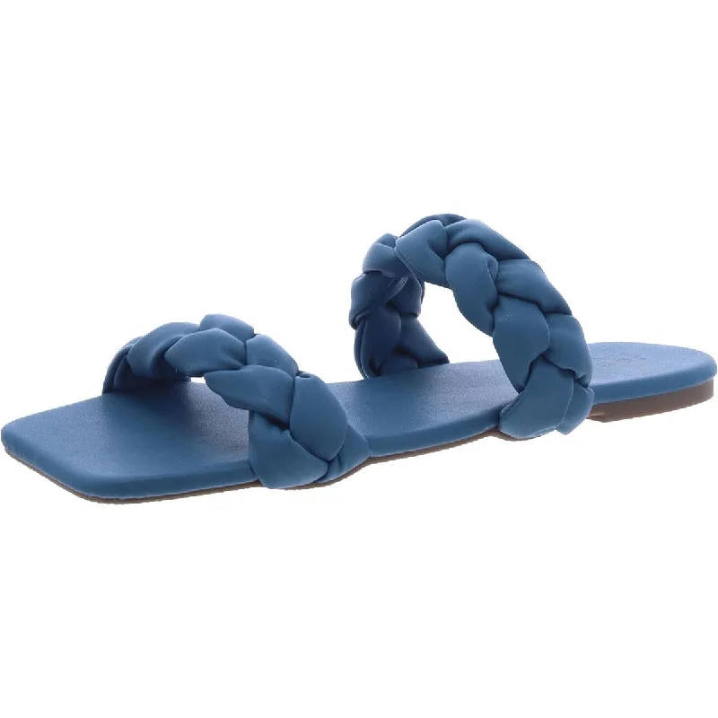 Womens Faux Leather Braided Slide Sandals